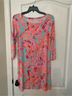 Lilly Pulitzer Aqua Tunic with Pink and Coral Floral Swirl